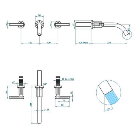 THG Les Ondes à manettes Смеситель для раковины настенный встраиваемый, двухвентильный, цвет Matt nickel, артикул G8B-C01-40GB