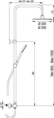 AQG Urban, душевая колонна регулируемая по высоте 95-150 см, cо смесителем, цвет хром, артикул 21URR25URD02