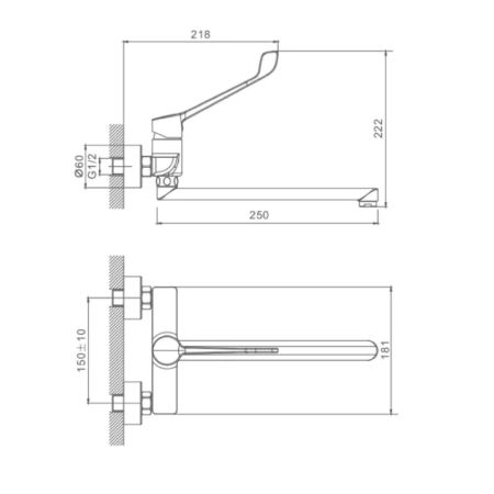 Смеситель для раковины с хирургической ручкой  Splenka S08.21, хром, артикул S08.21