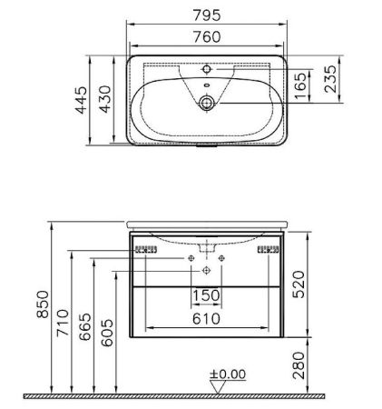 Тумба Nest с раковиной c 2мя ящиками, 80 см, с LED подсветкой, цвет натуральная древесина, артикул 56147