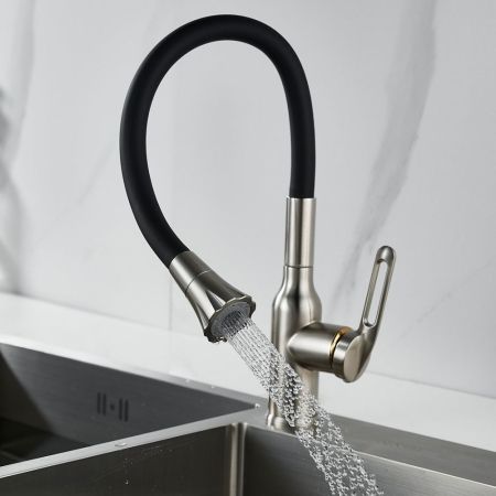 Смеситель для кухни с гибким изливом Raffine F303L-3, сатин