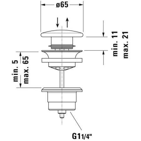 DURAVIT Донный клапан нажимной, для раковин с переливом, цвет белый, артикул 0050790000