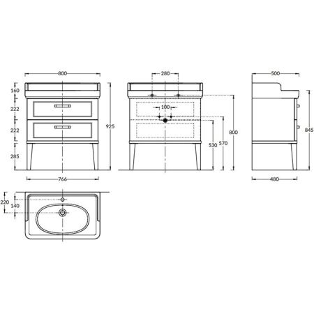 Kerama Marazzi Тумба POMPEI напольная с 2 ящиками 80, черная глянцевая, артикул PO.N.80.2\BLK