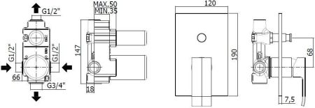 Смеситель для душа Paffoni Elle EL015NO/M (с внутренней частью), артикул EL015NO/M