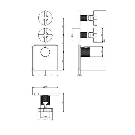 GESSI INCISO Встраиваемый термостатический смеситель на 2 источника, резьба 3/4" (внешние части), цвет: nero XL