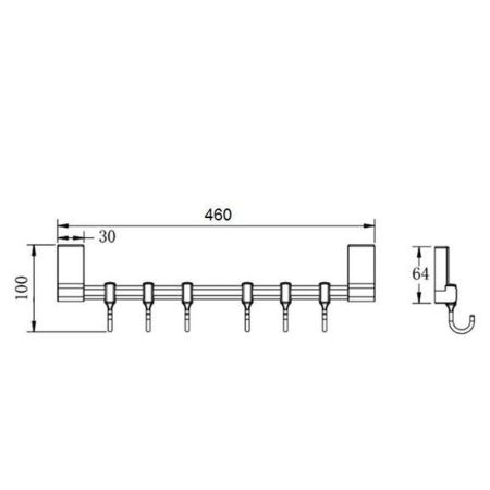 Планка с крючками для полотенец D-Lin D288330-6, хром