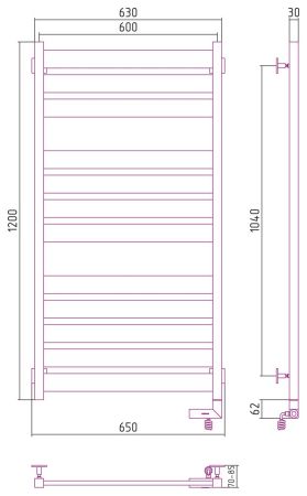 Полотенцесушитель электрический "ЦЕНТУРИОН 2.0" 1200х600 / МЭМ правый (МУАР Темный Титан), артикул 15-5603-1260