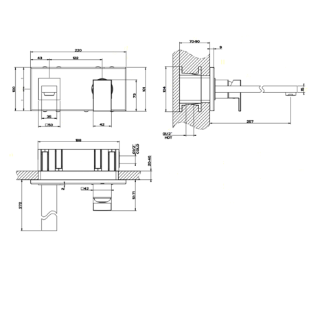 Gessi Rettangolo Встраиваемый однорычажный смеситель, излив 256мм(внешние части), цвет: хром