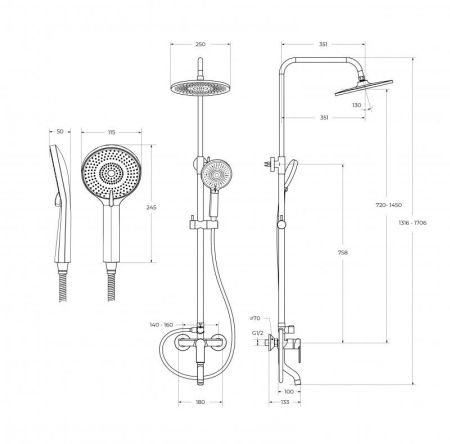 AURORA Комплект для ванной - душевая стойка с изливом и смеситель для раковины, артикул AURORA-VSCM/LVM-CRM