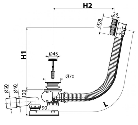 Слив-перелив ALCAPLAST 100 см. A55ANTIC-100-RU-01 (бронза), артикул A55ANTIC-100-RU-01