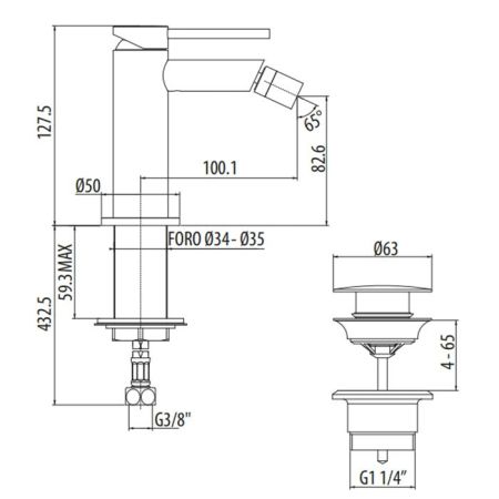 GATTONI CIRCLE TWO Смеситель для биде   на 1 отверстие, с донным клапаном, цвет хром