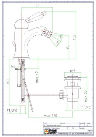 Fiore Imperiale, однорычажный смеситель для биде c донным клапаном, цвет бронза