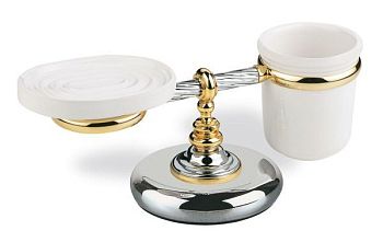 Stil Haus Giunone, настольные керамические мыльница + стакан, цвет хром - золото