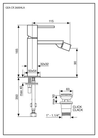 Смеситель Gea с донным клапаном "click-clack" для биде, цвет хром, артикул 26004LACR