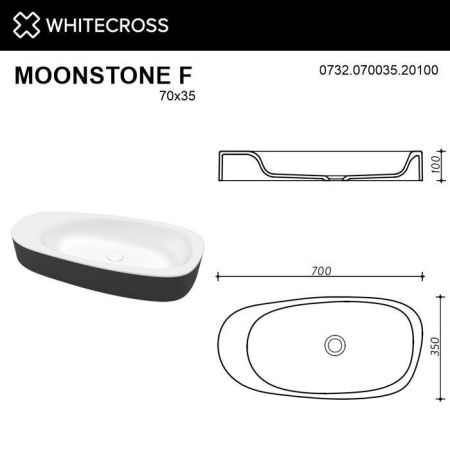 Умывальник WHITECROSS Moonstone F 70x35 (черный/белый мат) иск. камень, артикул 0732.070035.20100