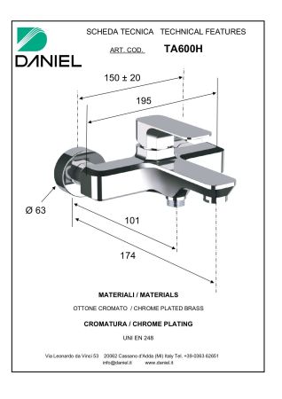 Daniel Tiara, однорычажный смеситель для ванны без набора для душа, цвет хром
