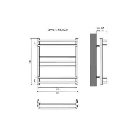 Полотенцесушитель водяной Aquatek (Акватек) Бетта П7 500х600 мм, подключение нижнее/диагональное, сверхпрочная пищевая нержавеющая сталь AISI 304L, гарантия 10 лет, артикул AQ KRC0760CH