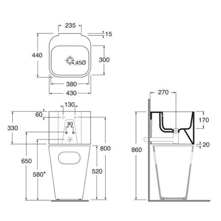 AZZURRA TANDEM Раковина подвесная 44х43см без отв. под смеситель, Tortora