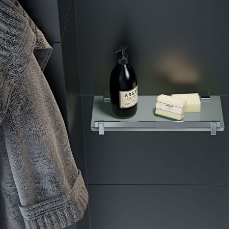 Gedy, стеклянная полка с бортиком, длина 30 см, цвет цвет зачищенный хром, артикул CD18(38)