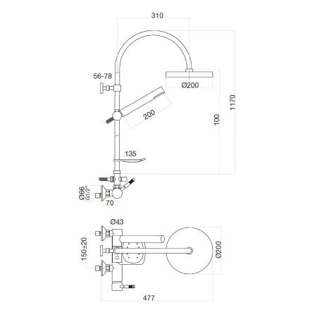 Душевая система Webert Rimini RI870105010, золото, артикул RI870105010