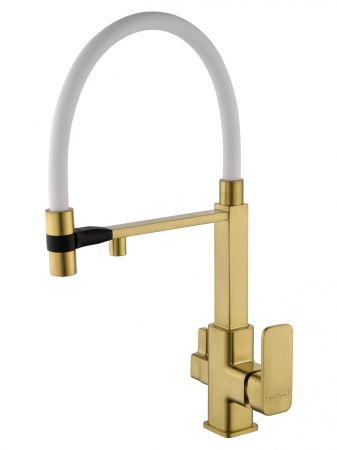 Смеситель для кухни с гибким изливом и подключением фильтра WONZON & WOGHAND, Брашированное золото (WW-88458012-BG（MW))