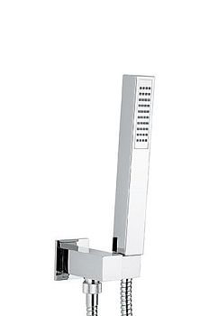 Emmevi, набор ручного душа 156: квадратная лейка из ABS, шланг 150 см из латуни и держатель лейки с водоотводом из латуни, цвет хром