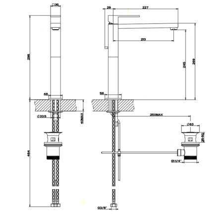 Gessi Rettangolo Смеситель для раковины с донным клапаном и высоким изливом 213мм, цвет: хром, артикул 11923#031