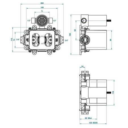 THG Встраиваемая часть термостатического смесителя, с переключателем на 2 положения, артикул G00-A00-5500AE