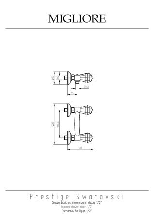 PRESTIGE CRYSTAL Смеситель для душа внешний, выход М1/2", бронза, артикул 28012