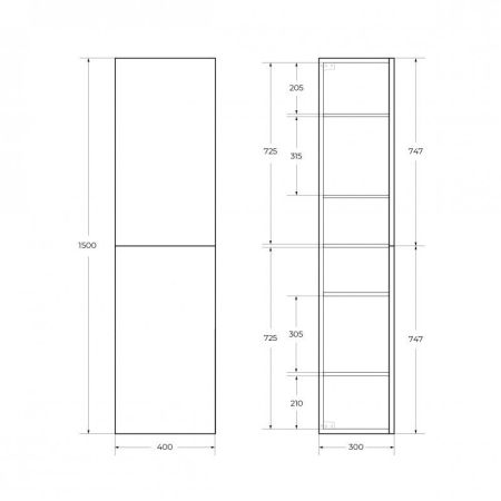 DUE Шкаф подвесной с двумя распашными дверцами с доводчиками, с двумя полками, универсальный, Bianco Lucido, 400x300x1500, DUE-1500-2A-SC-BL-P, артикул DUE-1500-2A-SC-BL-P