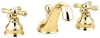 Emmevi Deco Classic, двухвентильный смеситель для раковины (излив 13 см), на 3 отверстия, с донным клапаном, цвет золото