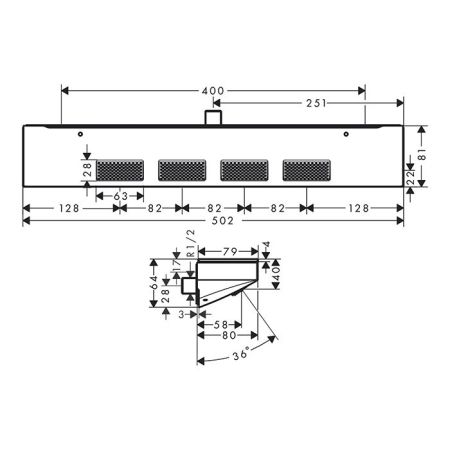 Боковой душ, Hansgrohe, Rainfinity, тип установки-настенный, ширина, мм-502, глубина, мм-81, высота, мм-64, форма-прямоугольная, количество режимов-1, тип струи-PowderRain, цвет-белый матовый, материал-металл , с полкой из безопасного стекла, область прим, артикул 26243700