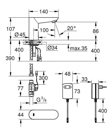 Вентиль инфракрасный для раковины GROHE Euroeco CE, без функции смесителя, хром (36269000) Вентиль инфракрасный для раковины GROHE Euroeco CE, без функции смесителя, хром (36269000)