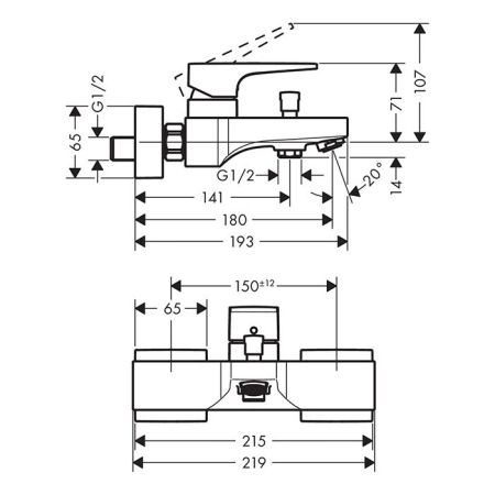 Смеситель для ванны и душа, Hansgrohe, Metropol, тип открывания воды-однорычажный, тип регулирования воды-керамический узел смешивания, тип установки-настенный, отверстия для монтажа-2, вынос излива, мм-180, цвет-белый матовый, с рычажной рукояткой, регул
