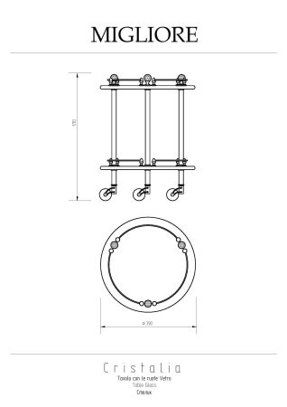 CRISTALIA Столик на колёсиках H57xD40 см, стекло/золото/SWAROVSKI, артикул 16850