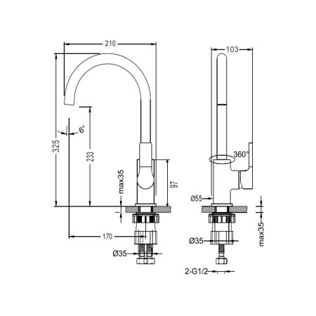 Смеситель для кухни D-Lin D155418-6, хром, артикул D155418-6