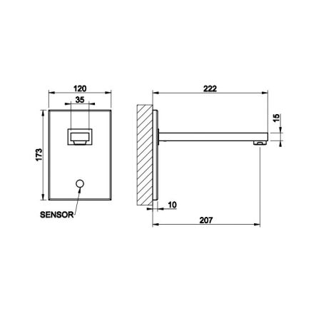GESSI RETTANGOLO Смеситель для раковины настенный, электронный, внешняя часть, цвет хром