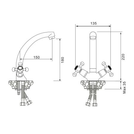 Смеситель для кухни WesnaArt RASSVET RAS02-120, хром, артикул RAS02-120