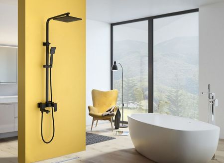 Душевая стойка ABBER Daheim AF8216B с изливом, черная матовая, артикул AF8216B