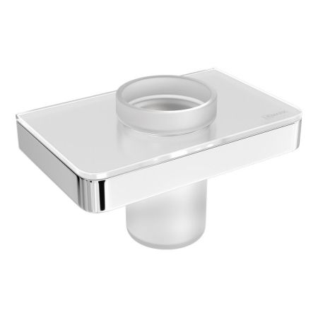 Стакан для зубных щёток Lemark GLASS LINE с держателем, хром/белое стекло (9731034), артикул 9731034