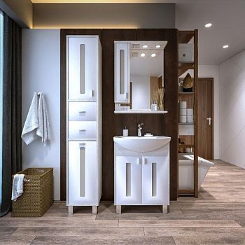 Комплект мебели для ванной Бриклаер БАЛИ 60L, светлая лиственница/белый