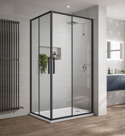 Душевой уголок Slim-U VSS-2SU900CLB, 900*900, м.черный, стекло прозрачное, артикул VSS-2SU900CLB