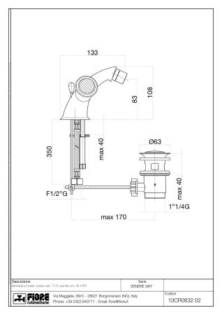 Fiore Venere Sky, двухвентильный смеситель для биде с донным клапаном, цвет хром - Swarovski