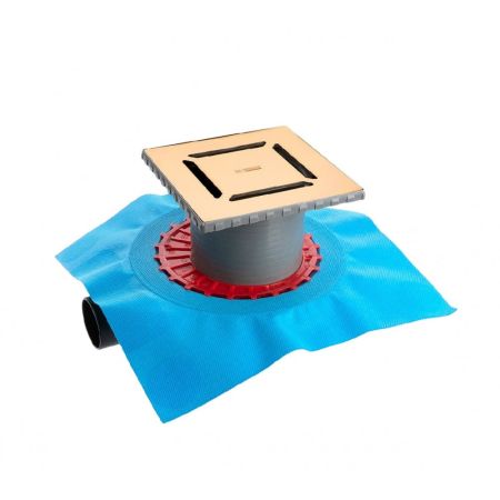 Трап BERGES водосток ZENTRUM Norma 150х150, золото глянец, выпуск D50 H65 боковой