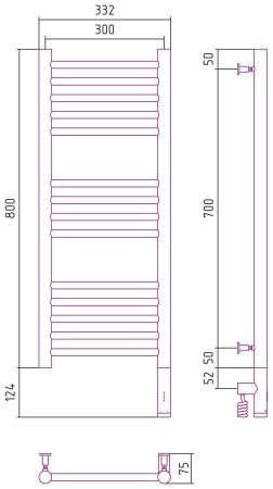 Полотенцесушитель электрический "БОГЕМА 3.0" прямая 800х300 / МЭМ правый (Золото)
