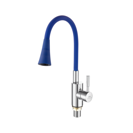 Смеситель для кухни с гибким изливом FASHUN A4053+B11, хром/синий