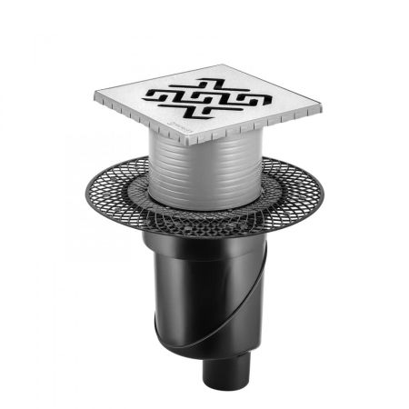 Трап BERGES водосток PLATZ Antik 150х150, хром глянец, S-сифон D50/105 H50 вертикальный