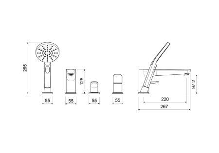 Смеситель на борт ванны на 4 отв. AQUATEK, матовый черный AQ1148MB БЕТТА, артикул AQ1148MB