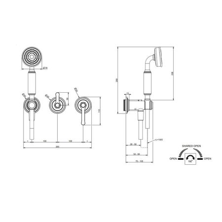 GESSI VENTI20 Смеситель встраиваемый, однорычажный, с переключателем на 2 положения, с ручным душем и шлангом 1500 мм., внешняя часть, цвет Brushed Br, артикул 65036#727