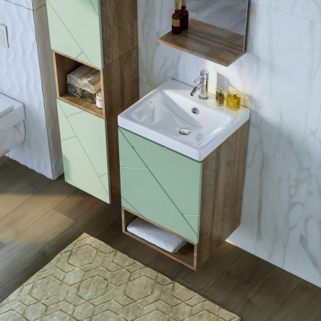 Комплект мебели для ванной Бриклаер КРИСТАЛЛ 50ZF, фисташковый/дуб гранж песочный, артикул КРИСТАЛЛ 50ZF